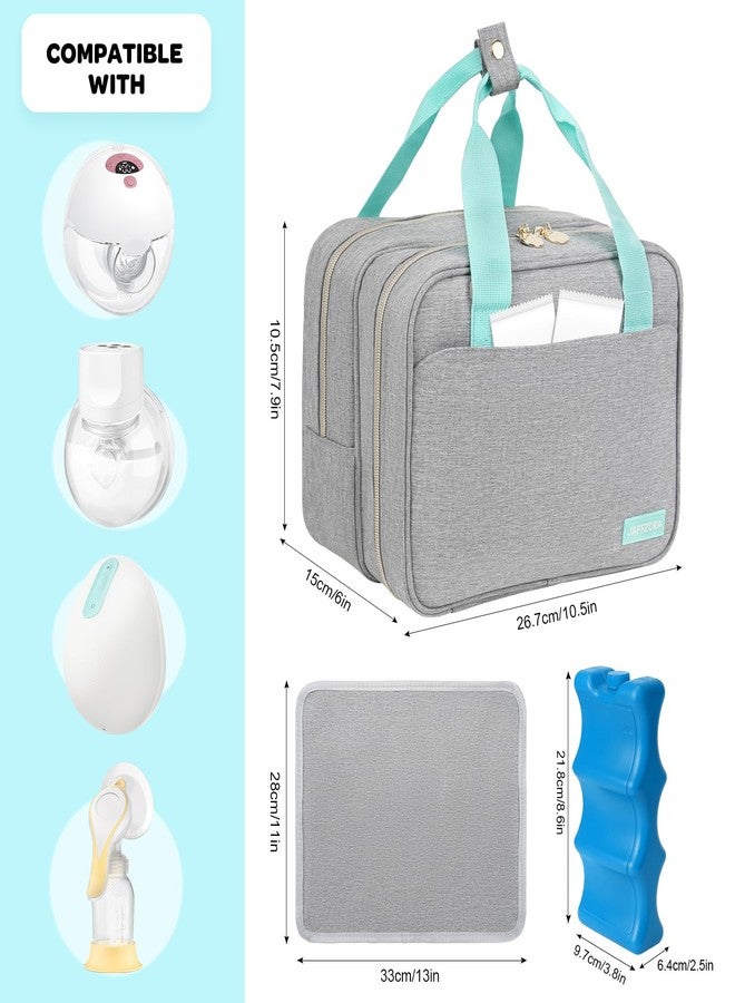 Jaffzora Wearable Breast Pump Bag with Cooler Compartment Compatible with Momcozy M5/S12 Pro, Elvie & Medela Pump in Style, Carrying Case with a Ice Pack & Waterproof Mat for Breast Pump and Accessories,Gray - Image 2